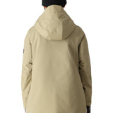 The 686 Whisper Insulated Jacket 2025 is primarily tan with black accents on the front zipper and left sleeve.