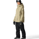 The 686 Women's Whisper Insulated Jacket in khaki has an insulated hood and zippered pockets.