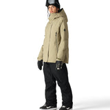 The 686 Women's Whisper Insulated Jacket in khaki has an insulated hood and zippered pockets.