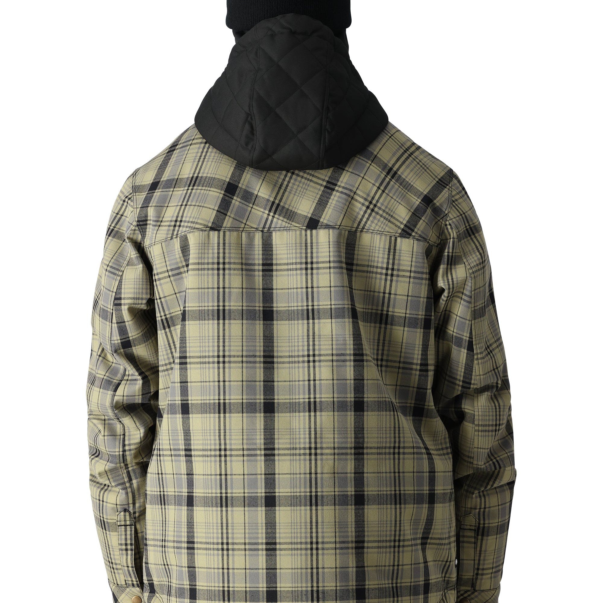 The 686 Woodland Insulated Jacket 2025 is primarily olive green with a black quilted hood.