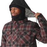 The 686 Woodland Insulated Jacket 2025 is predominantly maroon with a black hood and front pockets.