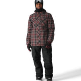 The 686 Woodland Insulated Jacket 2025 has a red and gray plaid pattern with a hood.