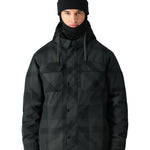 The 686 Woodland Insulated Jacket 2025 is black with a plaid pattern and has a hood.