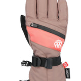 The 686 Youth Heat Insulated Glove 2025 has a light brown color with darker brown accents and a black strap on the wrist.
