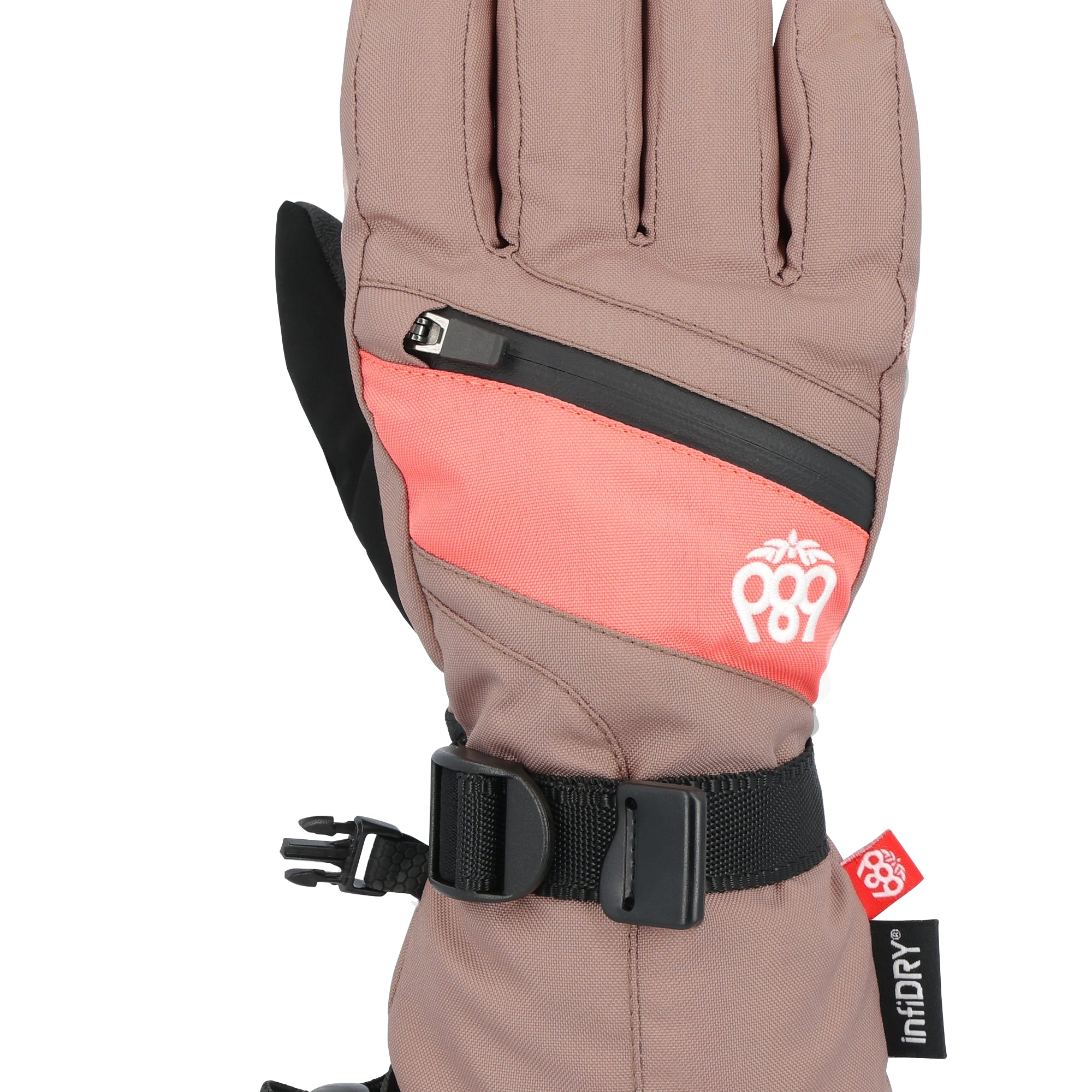 The 686 Youth Heat Insulated Glove 2025 has a light brown color with darker brown accents and a black strap on the wrist.