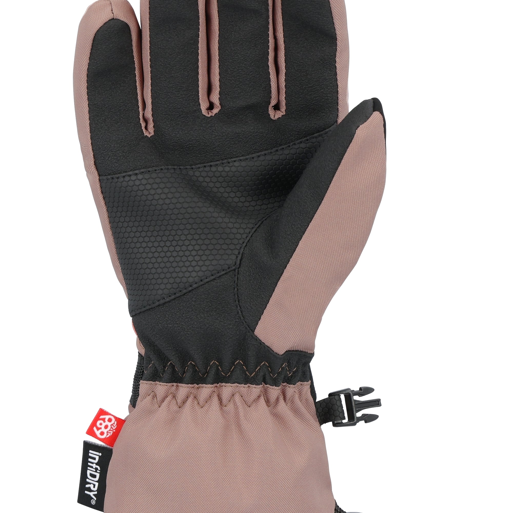 The 686 Youth Heat Insulated Glove 2025 is primarily tan with black accents and has an insulated palm.