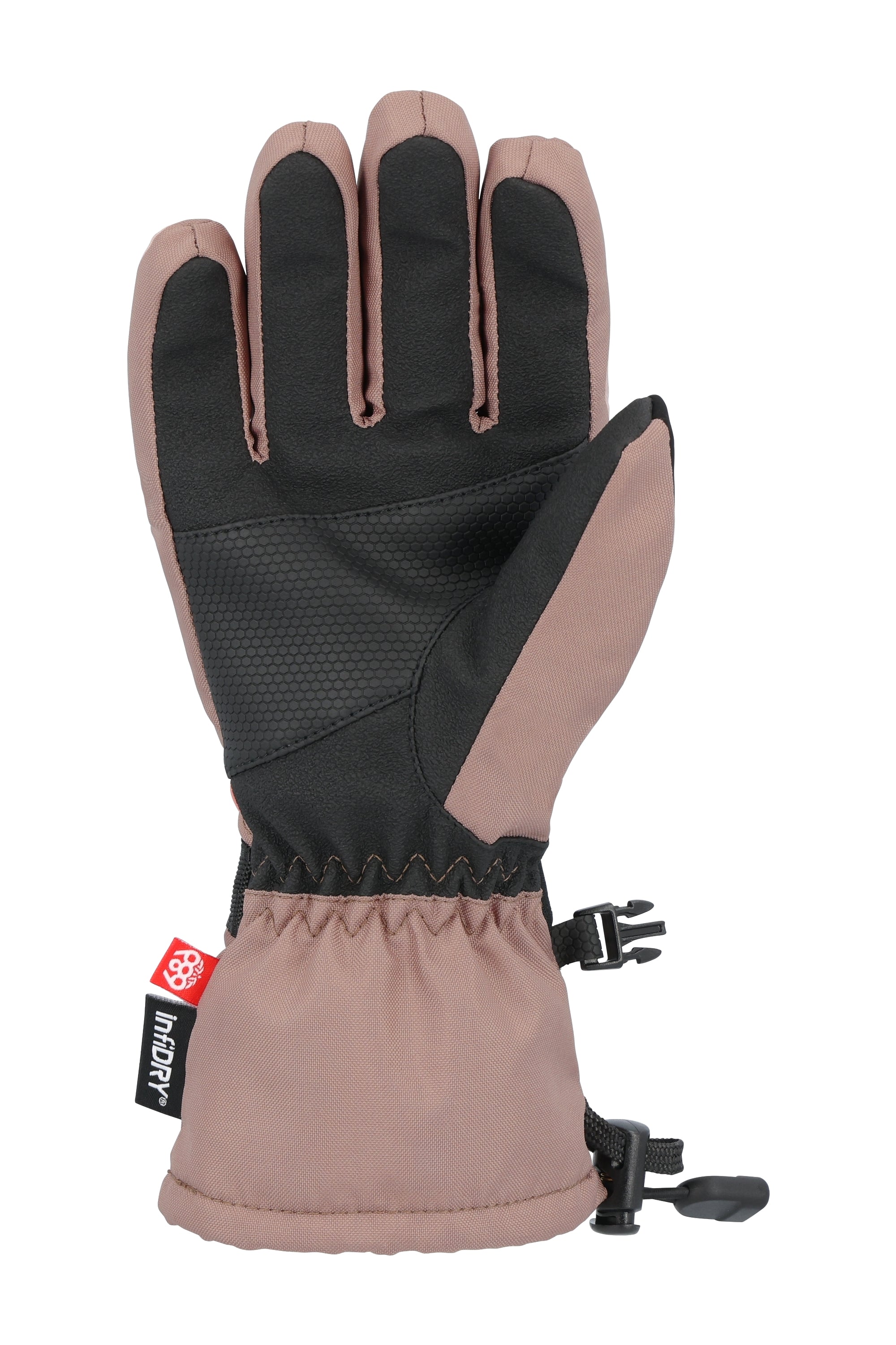 The 686 Youth Heat Insulated Glove 2025 is primarily tan with black accents and has an insulated palm.