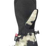 The 686 Youth Heat Insulated Mitt 2025 has a black palm with a cream-colored tie-dye pattern on its back and thumb.