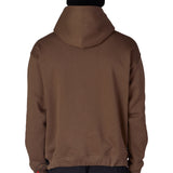 Earth-brown pullover hoodie, back view with drawstring hood and kangaroo pocket