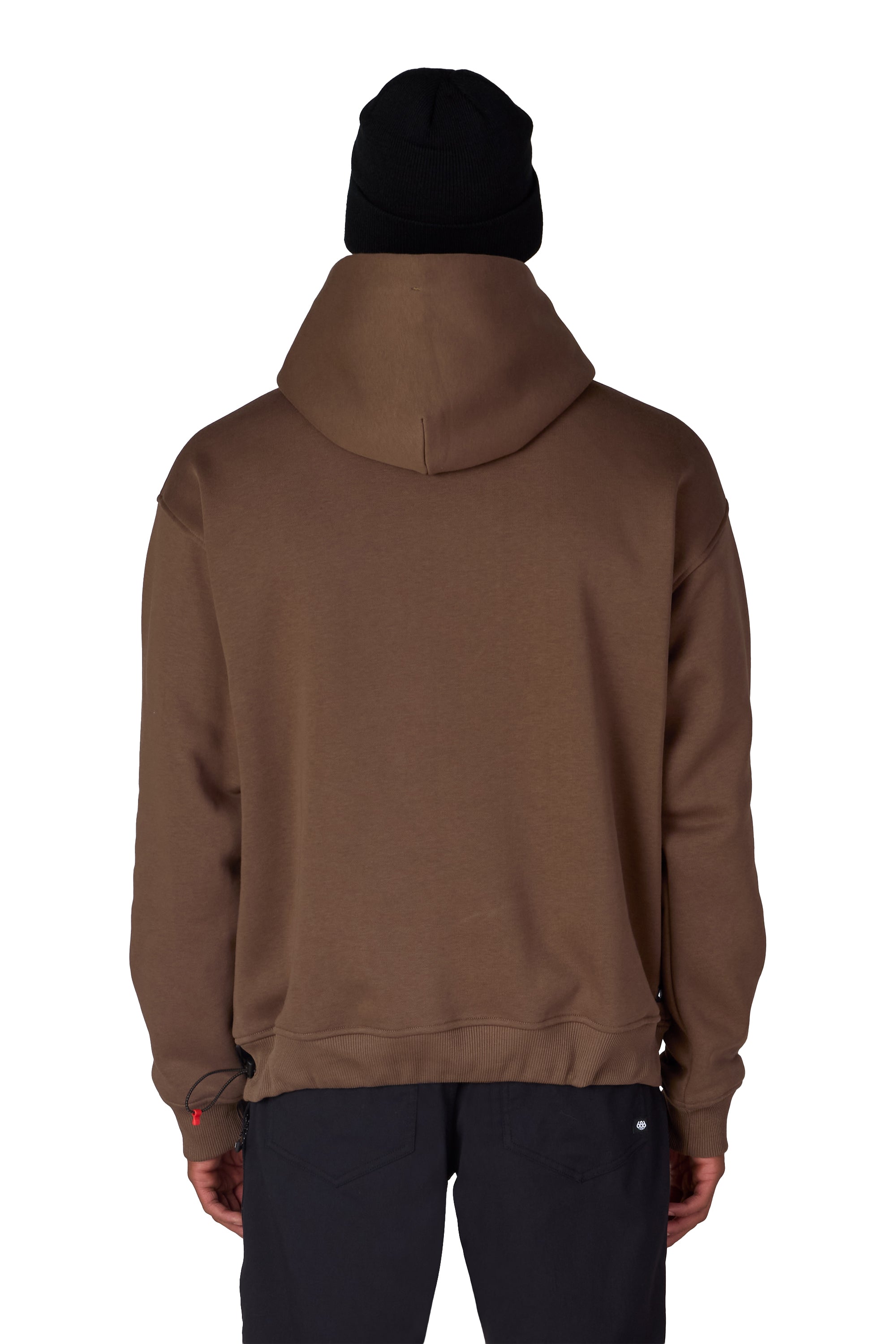 Earth-brown pullover hoodie, back view with drawstring hood and kangaroo pocket