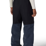 Men's 2.5L shell pant in navy with elastic waist and wide dark patch panels
