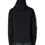 Black waterproof men's pullover hoodie with adjustable hood and kangaroo pocket