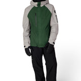 Men's color-block green and white shell jacket with hood, full-zip front, side pockets