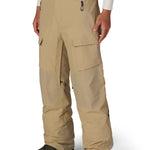 Men's khaki waterproof shell pants with button waist, cargo pockets, side vent