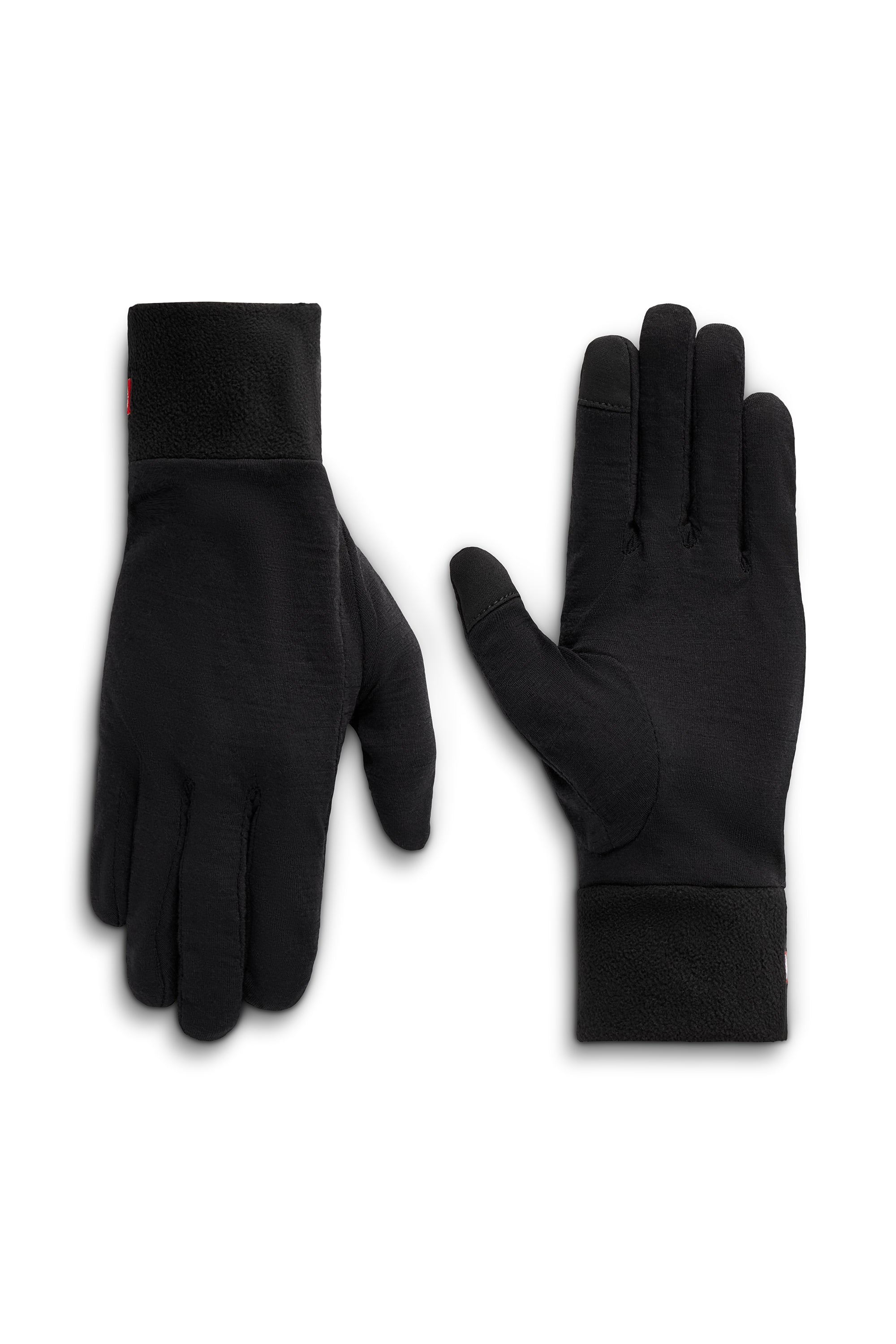Black winter gauntlet gloves, textured back and insulated fingered design
