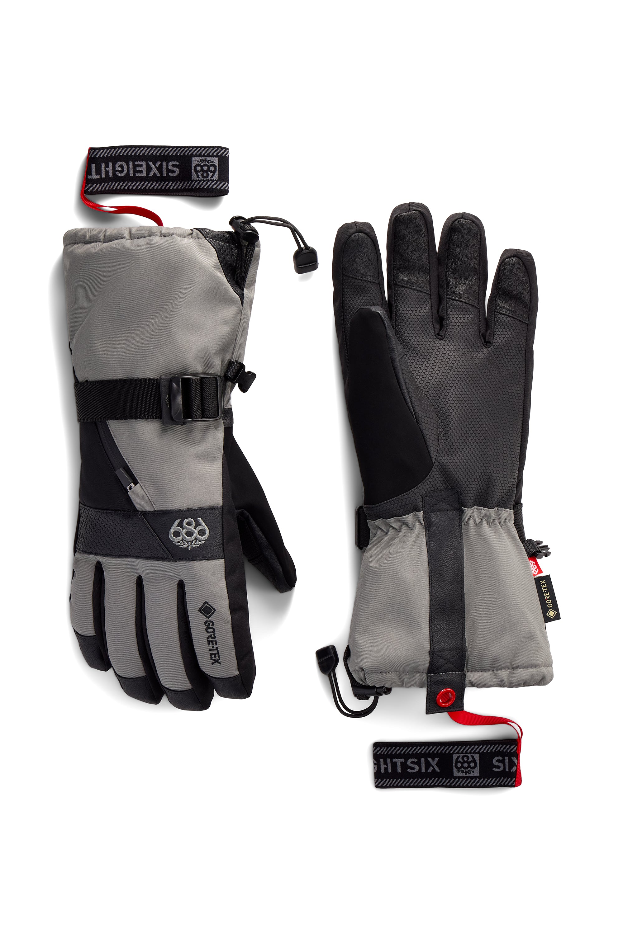 Men's 3-in-1 gauntlet gloves in charcoal and dark gray with adjustable wrist strap