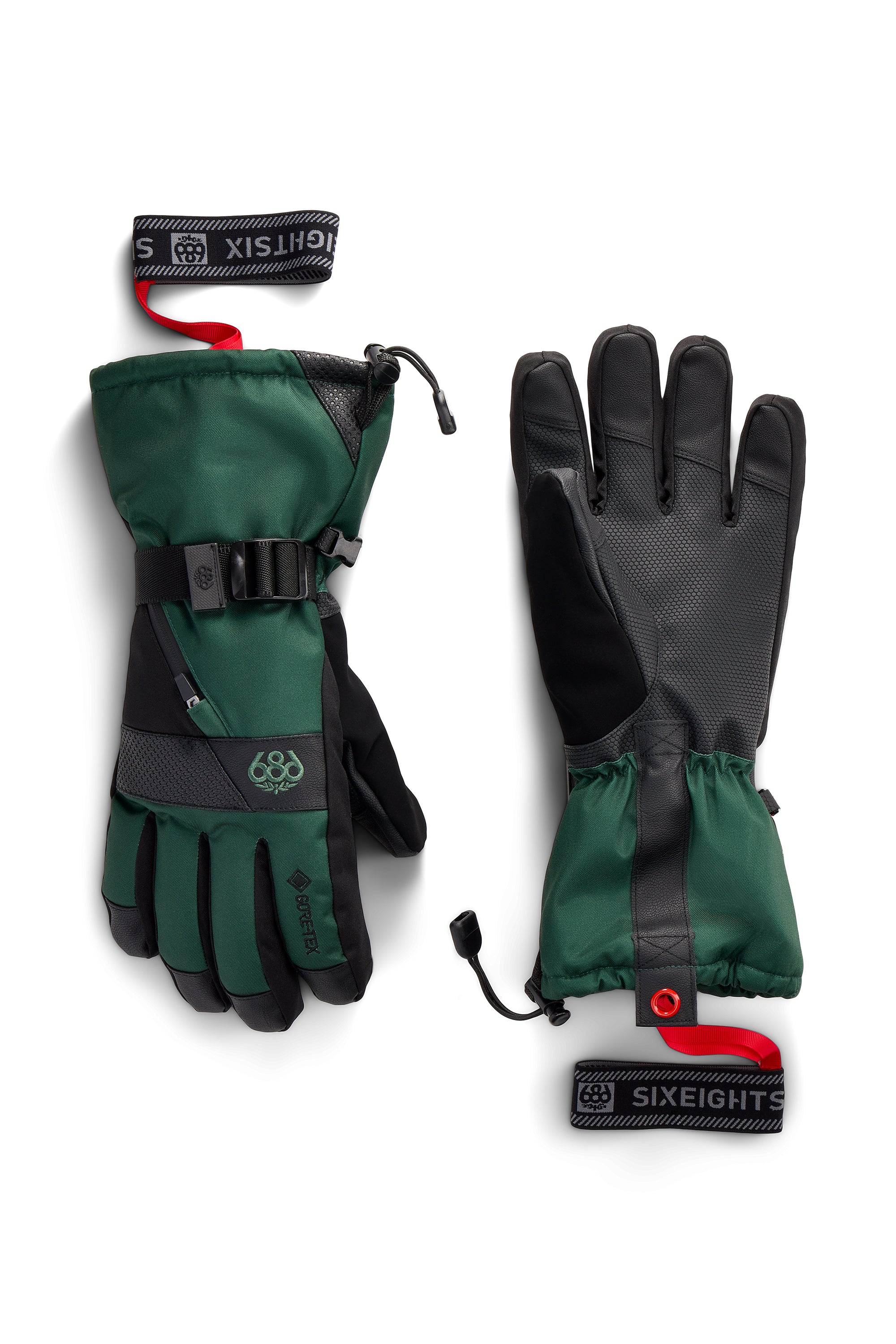 Men's 3-in-1 gauntlet gloves in green and black with adjustable wrist strap