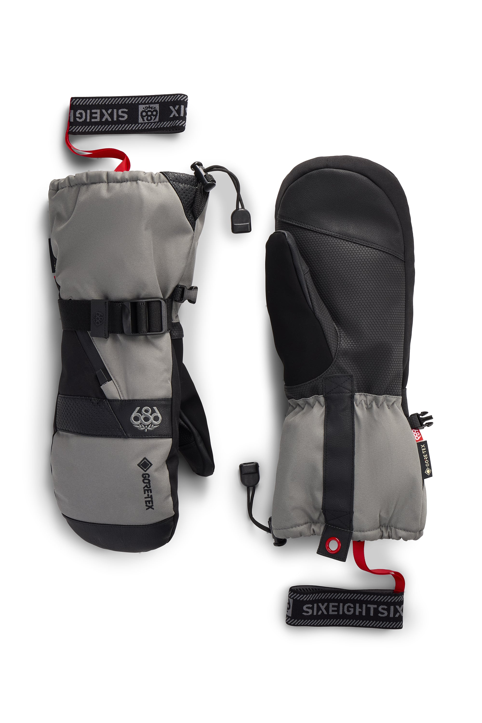 3-in-1 gauntlet mitts, dark gray shell with black palm and adjustable strap