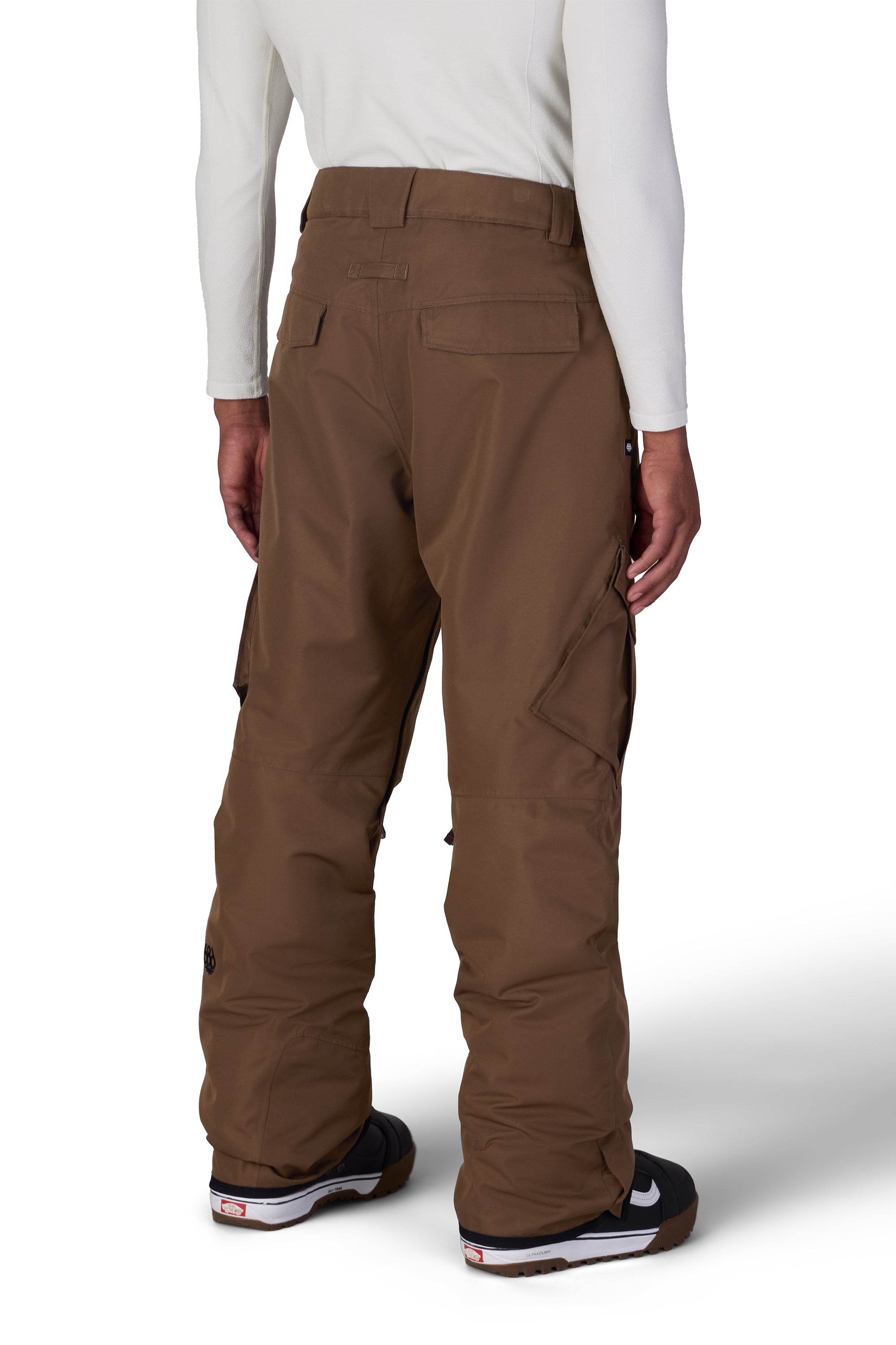 Men's insulated cargo pants in brown with multiple cargo pockets and belt loops