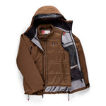 Men's dark earth 3-in-1 jacket with open inner lining and removable padded layer