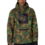 Men's waterproof camouflage hoody with chest logo and front zipper pocket