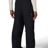 Men's black cargo snow pants with button waist and roomy straight legs