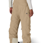 Men's tan cargo pants with back seams, button waist, and straight leg