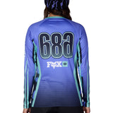 Women’s long-sleeve base layer jersey, back view with '686' logo and blue-green gradient