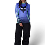 Women’s long-sleeve base layer jersey, blue gradient with green striping and fox head graphic