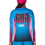 Women’s long-sleeve base layer jersey, blue with large '686' logo on back and pink accents