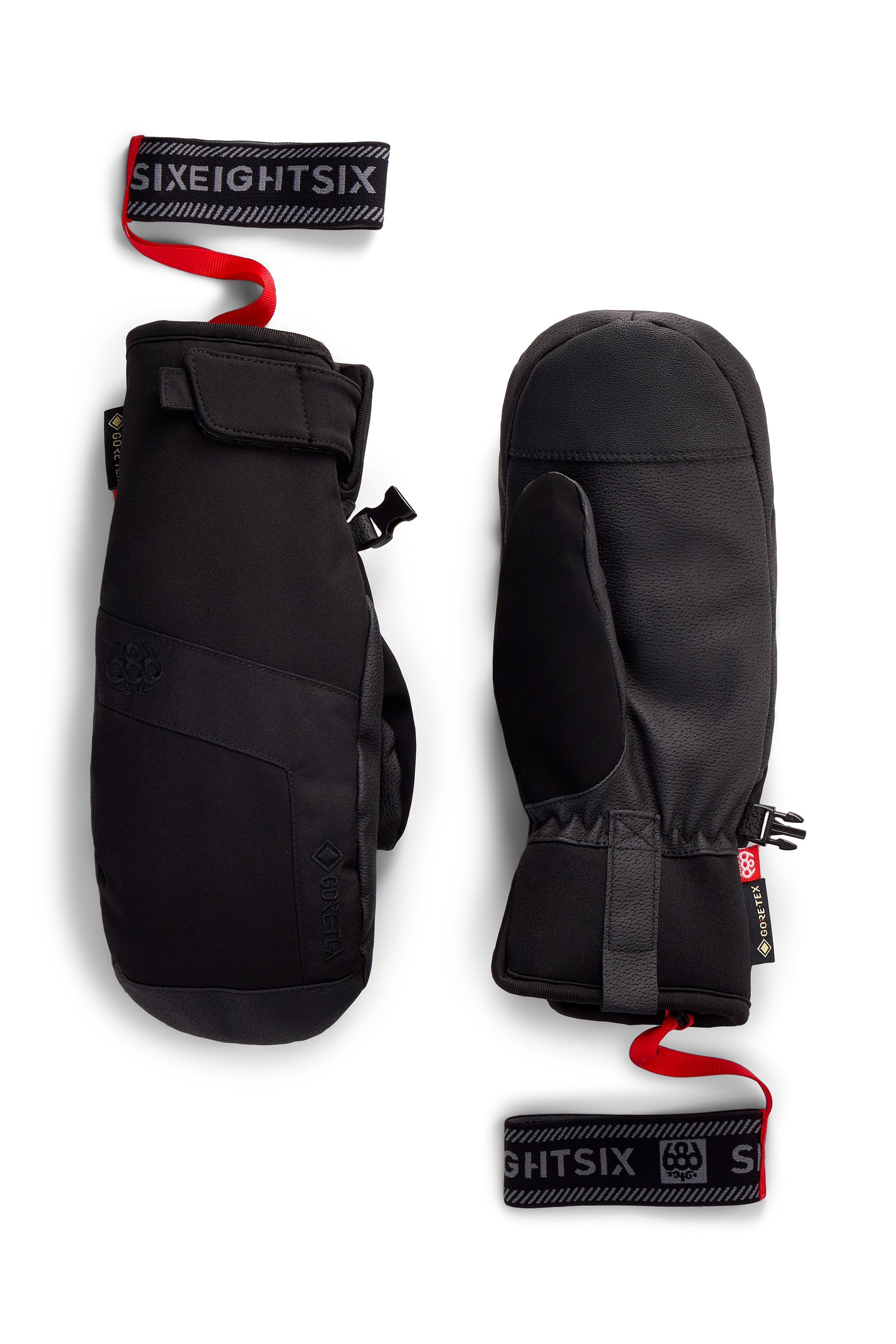 Black women's waterproof under-cuff mitt with hinged finger cover and wrist strap.