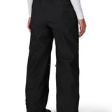 Women's black waterproof shell pants with elastic waistband and relaxed straight legs