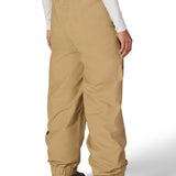Women's khaki waterproof shell pants with adjustable waistband and elastic cuffs