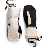 Youth insulated ski mittens, cream and black with pull-cord wrist straps