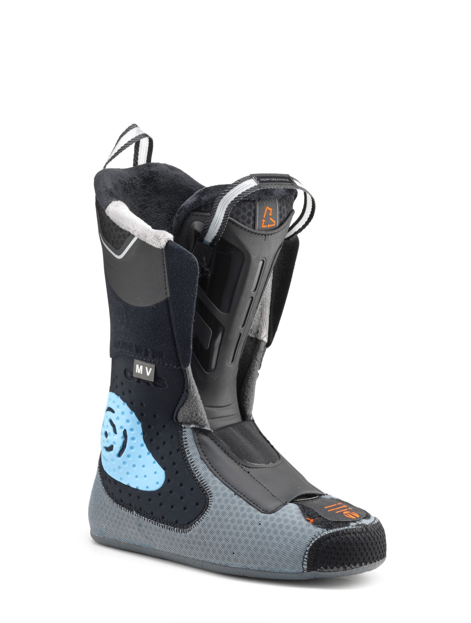 Tecnica Women's Mach 1 MV 95 Ski Boots 2026 - Black ski boots with a white logo on the side and a silver buckle.