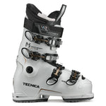 Tecnica Women's Mach Sport MV 75 Ski Boots - White ski boots with black buckles and straps, featuring a textured pattern on the side.