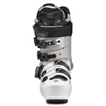 Tecnica Women's Mach 1 BOA HV 95 Ski Boots 2025 - A white ski boot with black buckles and a black strap, featuring a gray logo on the side.