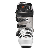 Tecnica Women's Mach 1 BOA HV 95 Ski Boots 2025 - A white ski boot with black buckles and a black strap, featuring a gray logo on the side.