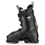 Tecnica Women's Mach 1 LV 95 Ski Boot 2026 - A black ski boot with a sleek design, featuring a white strap and a black buckle, showcasing a modern and sporty aesthetic.