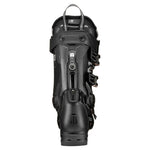 Tecnica Women's Mach 1 LV 95 Ski Boot 2026 - A black ski boot with a sleek design, featuring a prominent white "Tecnica" logo on the side, and a black strap with a white buckle on the back.