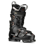 Tecnica Women's Mach 1 LV 95 Ski Boot 2026 - A black ski boot with rose gold buckles and straps, featuring a Tecnica logo on the side and a Tecnica Women's logo on the tongue.