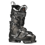 Black ski boot showing open padded collar and 4-buckle front, Tecnica LV