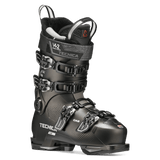Black ski boot showing open padded collar and 4-buckle front, Tecnica LV