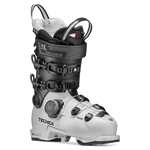 Gray and black ski boot with padded collar, BOA dial, and three buckles