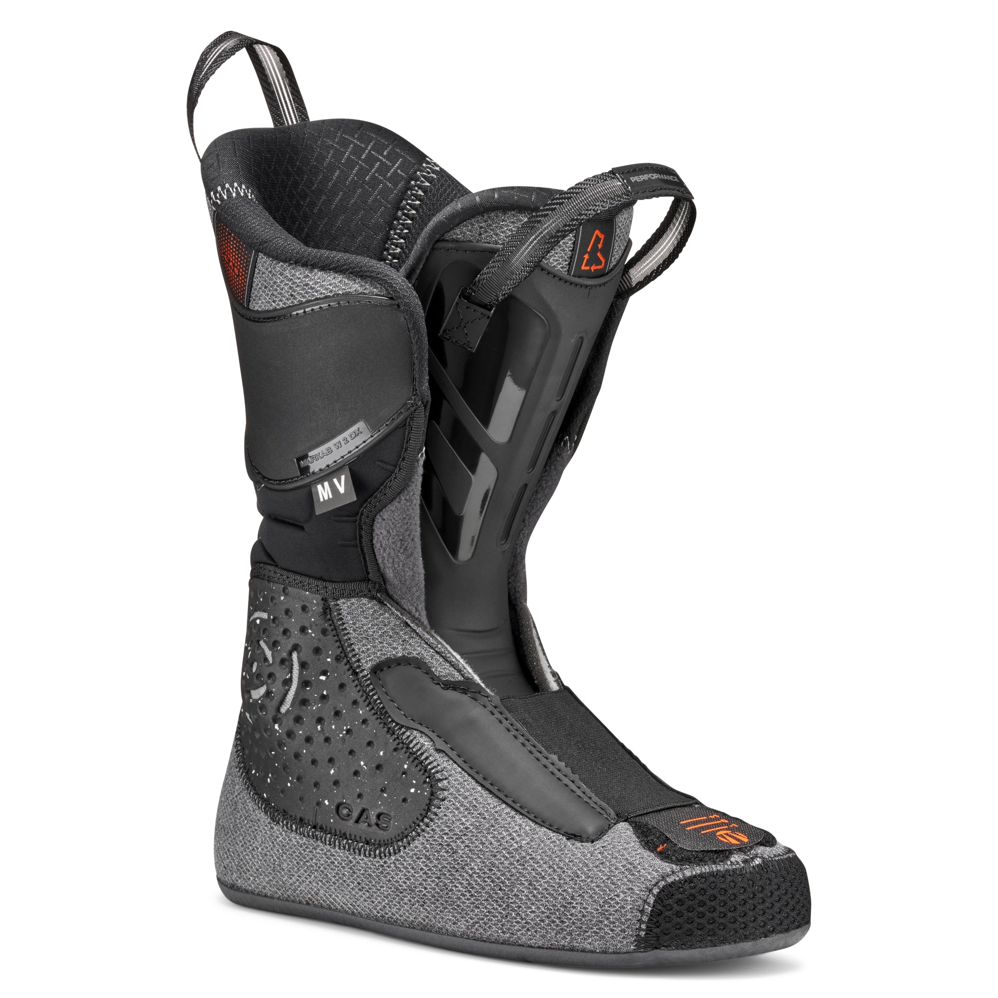 Tecnica Women's Cochise 105 Ski Boot 2026 - A women's ski boot with a black and white color scheme, featuring a mix of smooth and textured surfaces, and a prominent Tecnica logo on the side.