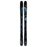 Lib Tech - UFO 95 Skis 2024 are black with a blue and white graphic of a wolf's head on top, surrounded by smaller graphics of moons and stars.