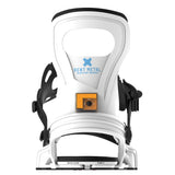 Bent Metal Women's Beam Snowboard Binding - A white snowboard binding with a blue logo on top and black straps.