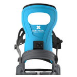 Bent Metal Bolt Snowboard Binding 2025 - A blue snowboard binding with a white logo and black buckles.