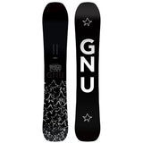 GNU Banked Country Snowboard 2025 - A black snowboard with white stars and a white star logo at the top.