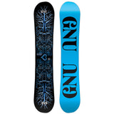 GNU Women's Choice Snowboard - A black snowboard with a blue tree design and white lettering.